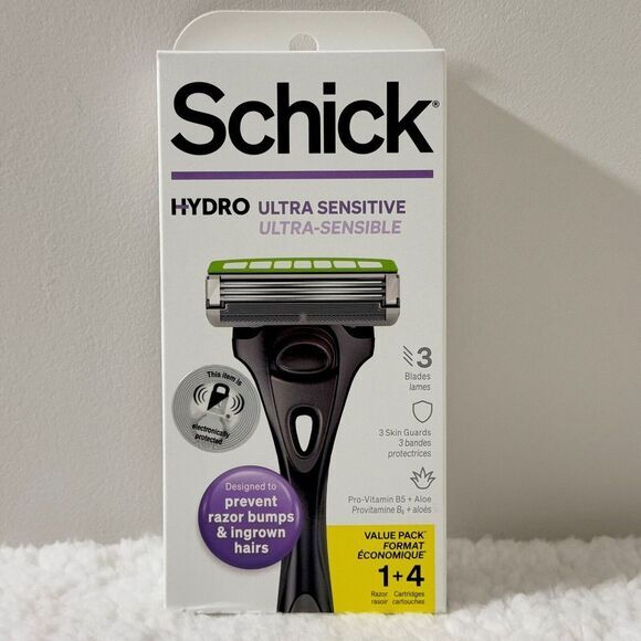 Schick Hydro Ultra Sensitive 3 Blades‎ Razor Handle 4 Refill Cartridge - Picture 1 of 9